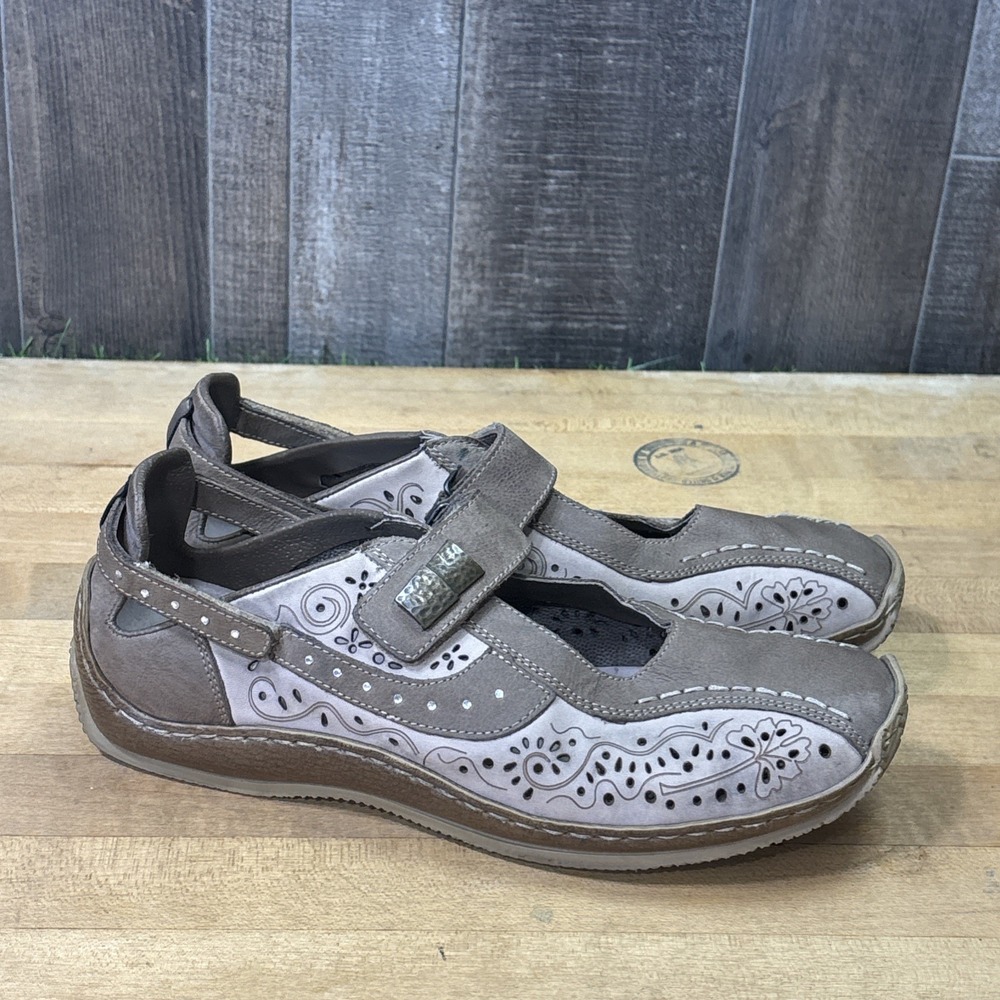 Rieker Women's Size 8 Brown Leather Mary Jane Comfort Shoes Hook & Loop